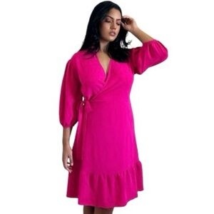 Mlle Gabrielle bright pink faux wrap dress